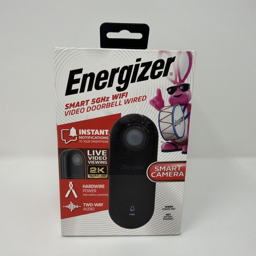 2K QHD Energizer Smart 5GHz Wired Video Doorbell Security Camera - SEALED